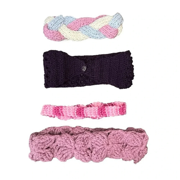 HANDMADE CROCHET KNIT HEADBANDS SET OF 4 PINK PURPLE WOMEN KIDS - Picture 2 of 6